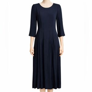 Elegant Dark Navy Midi Pleated Dress